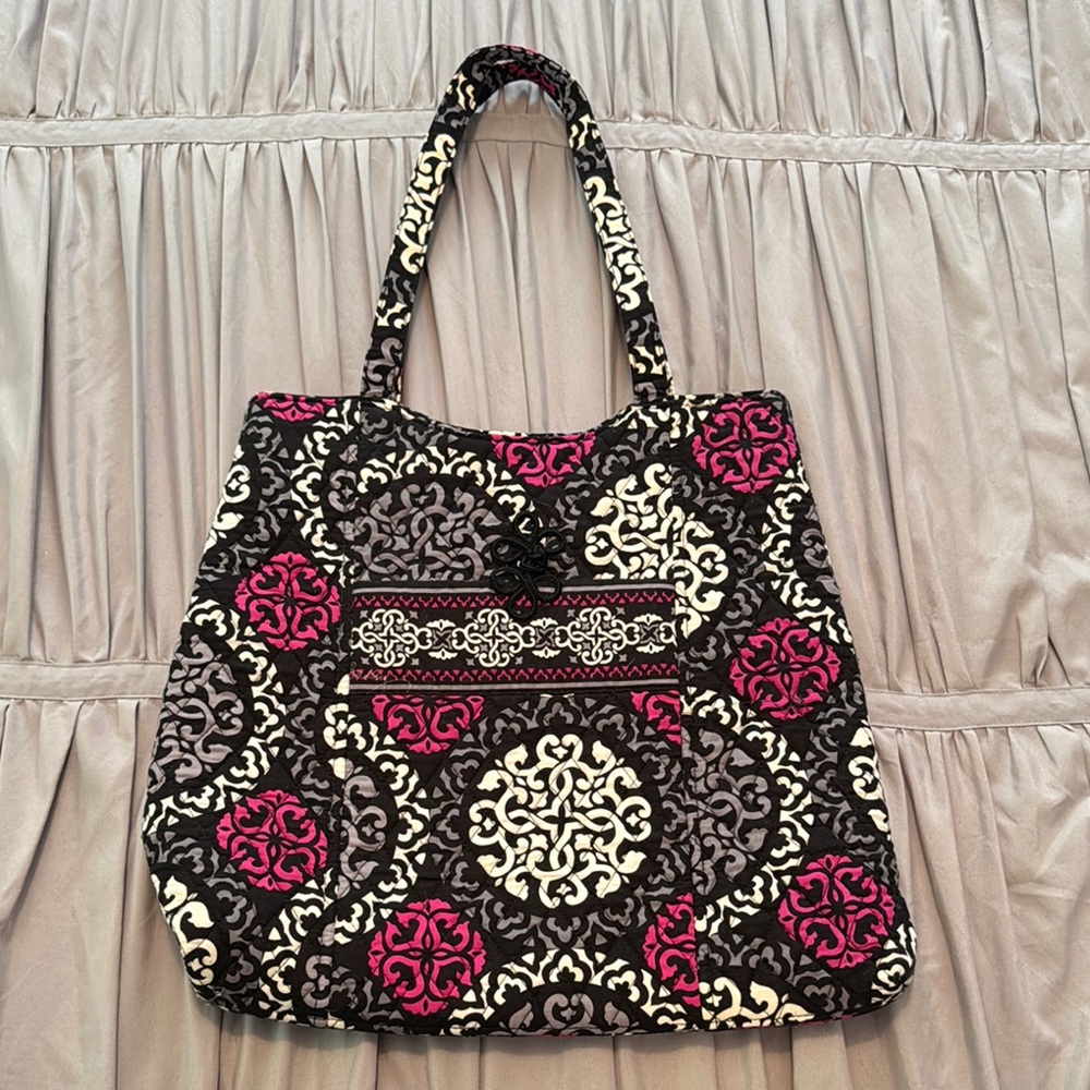 Vera Bradley Black and Pink Patterned Tote Bag